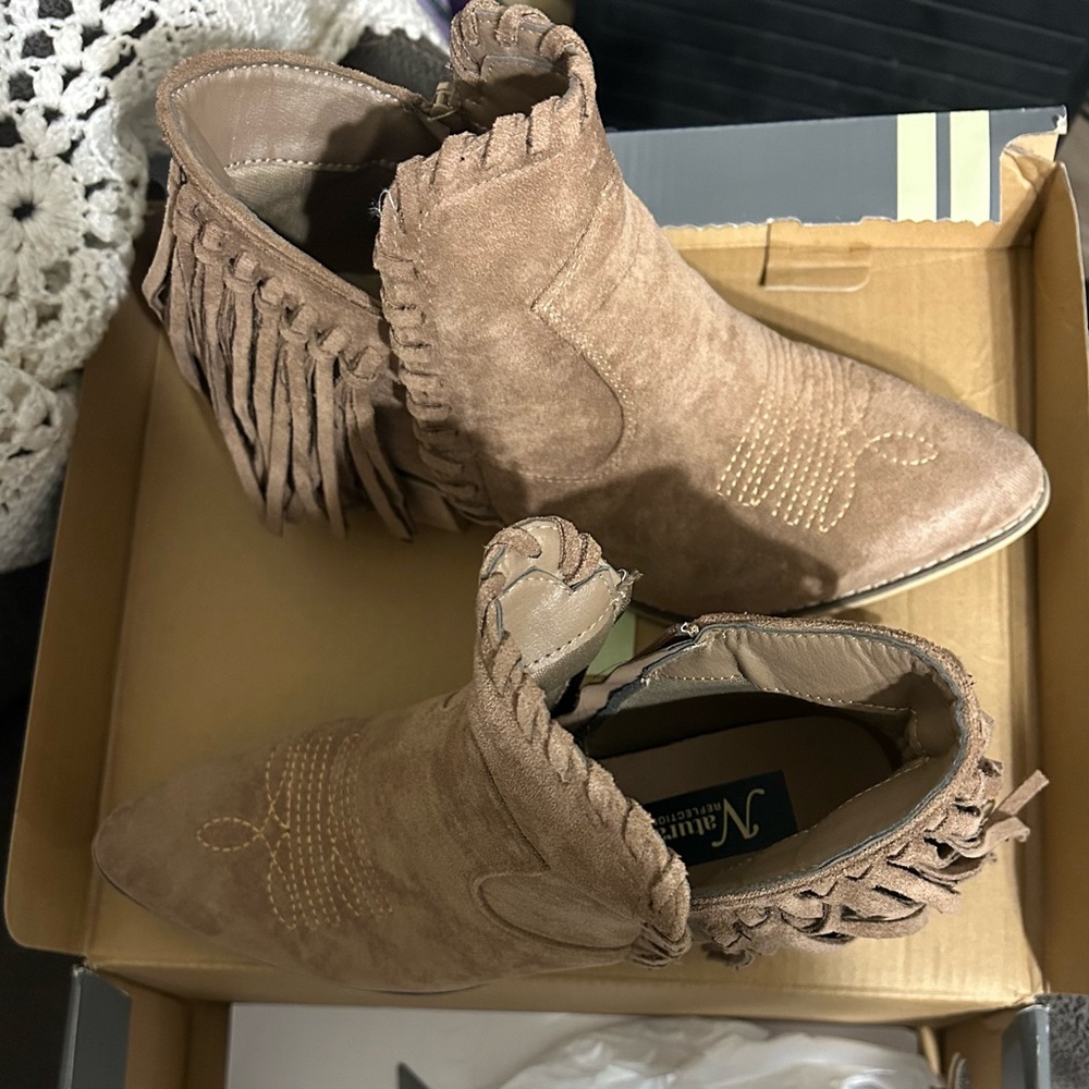 Fringe Suede Ankle Boots - Taupe - Picture 3 of 6